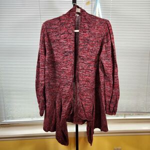Linda Anderson XL $64 Red Black‎ Pink Heather Waterfall Open Front Knit Cardigan